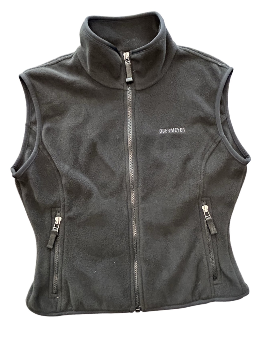 VTG Obermeyer black fleece fitted layering full zip vest pockets high neck MD